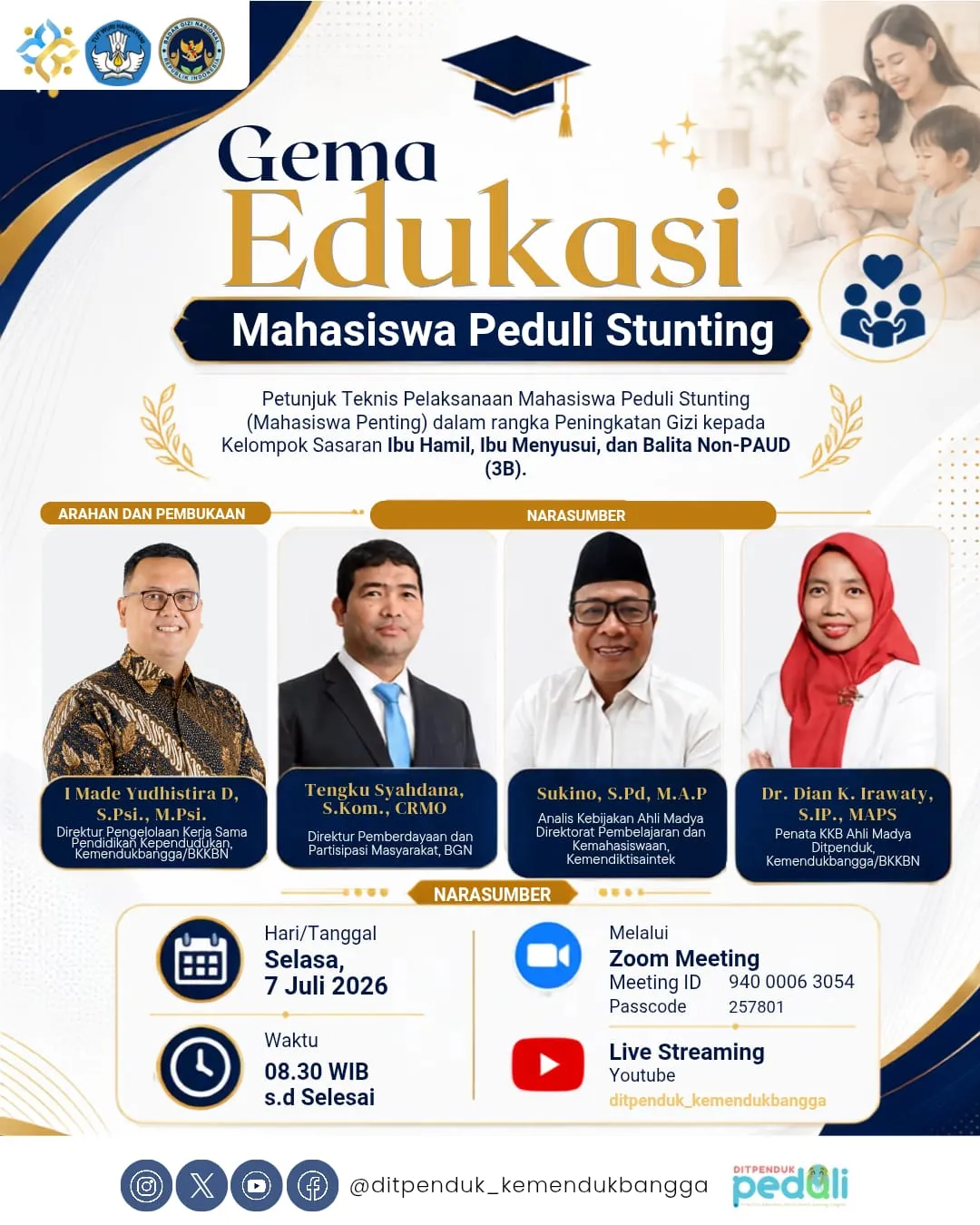 Poster Sosialisasi Nasional Petunjuk Teknis Pelaksanaan Mahasiswa Peduli Stunting (Mahasiswa Penting)
