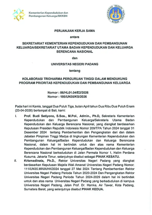 PKS antara Sekretariat Kemendukbangga/Sekretariat Utama BKKBN dengan UNP